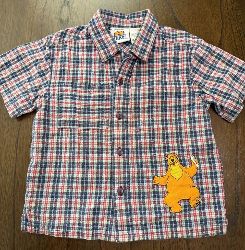 Vtg Jim Hensons Bear In The Big Blue House Toddler Plaid Button Up Shirt RARE 3T